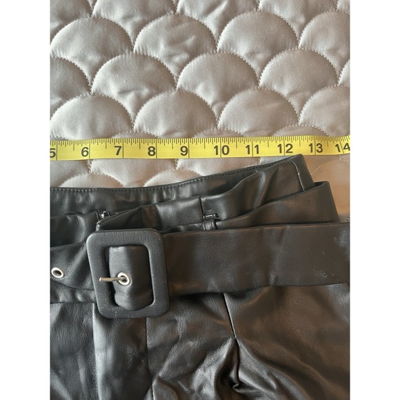 Zara Black Paperbag Style High Waisted Belted Faux Leather Mini Shorts Size Sm - Picture 4 of 7